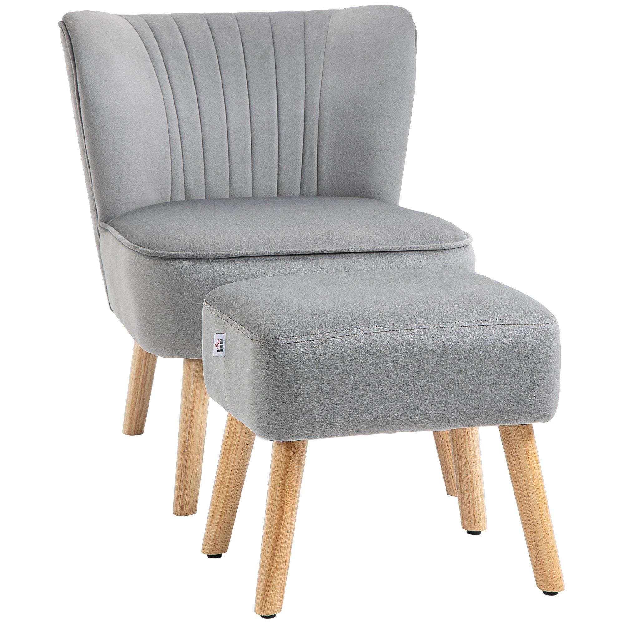 Velvet-Feel Accent Chair with Ottoman Tub Seat Padding Wood Frame